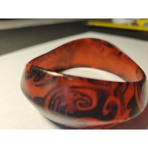 Vintage Style Bracelet Plastic  Red Black Glitter Patterned Asymmetrical Bangle